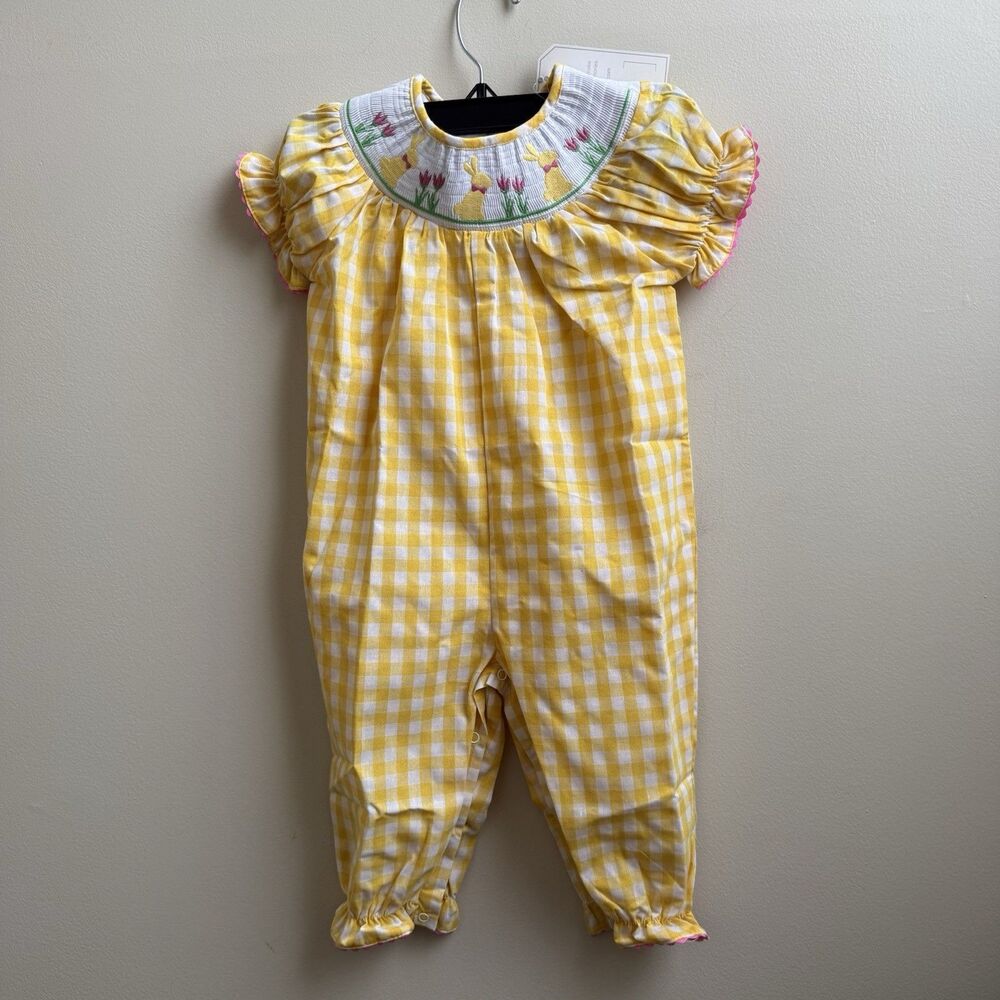 NWT Lil Cactus Baby Girls Bunny spring Smocked Romper SIZE 18-24 Months